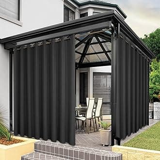 Bonzer Waterproof Outdoor Curtains for Patio Porch Pergola Cabana Thick Privacy Extra Wide Grommet Indoor Curtains for Bedroom Living Room, 1 Panel, 150W x 84L inch, Charcoal