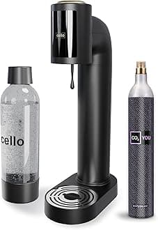 Sparkling Water and Soda Maker Machine in Black with 1 Litre Reusable BPA-Free Water Bottle for Carbonating & Co2 Gas Cylinder, No Electricity Required, Sparkling Water Make