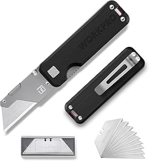 WORKPRO Cutter, Utility Knife, Folding Knife, Liner Lock, G10 Bundle, Titanium Alloy Blades with Belt Clip, Lightweight, Sharp, Total Length 5.4 inches (13.7 cm), Includes 10 Replacement Blades