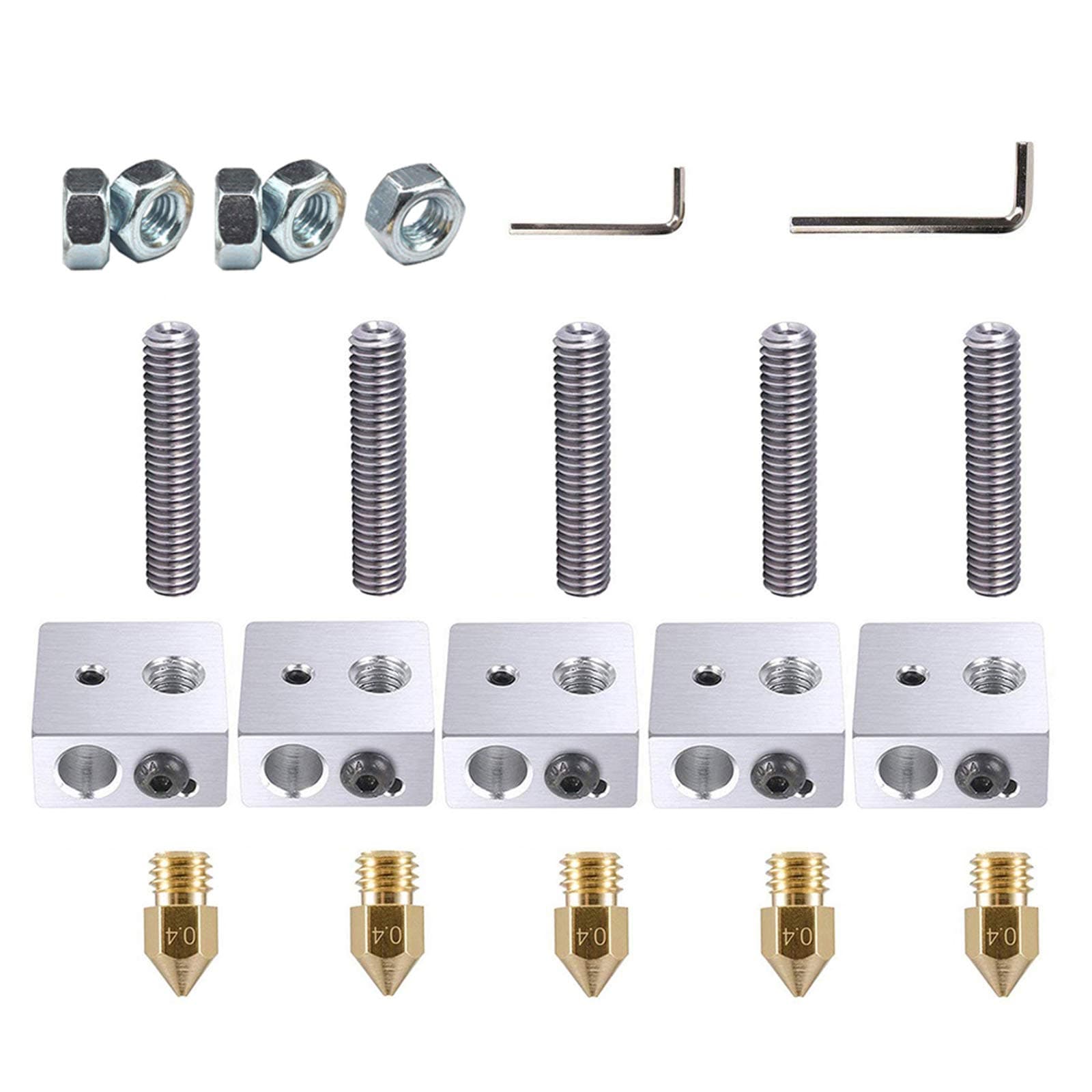 22pcs/Lots A8&A2 3D Printer Part Each 5PCS 0.4mm Extruder Nozzle Print Head+1.75mm Teflon Throat Tube+Heater Blocks Hotend for MK8 Makerbot Reprap