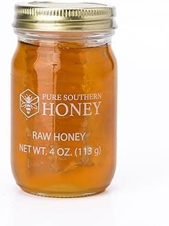 100% Authentic, USA – Made [ 4 oz ] MINI Raw Unfiltered Honey with Honeycomb, Pure Southern Honey - Unheated - Non - GMO, No Additives, All - Natural Sweetener- Environmental-Friendly Glass Jar