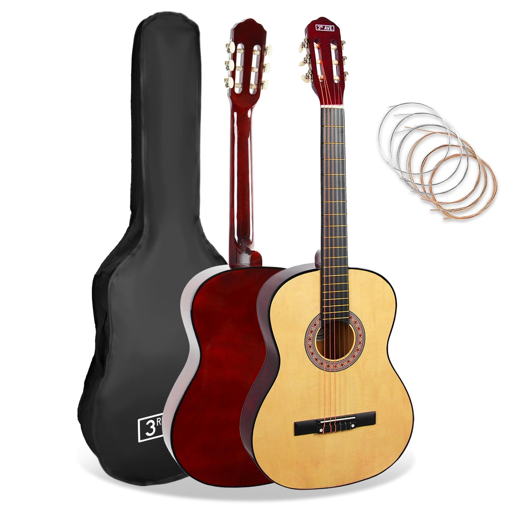 3/4 Size Kids Classical Guitar Spanish Nylon String Beginner Pack Bundle - 6 Months FREE Lessons, Bag, Strings – Natural