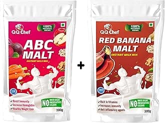 QQChef ABC Malt & Red Banana Malt Natural Drink combo for Kids, Adults, Elders, Homemade & No Preservatives (100gm x 2 Pcs)