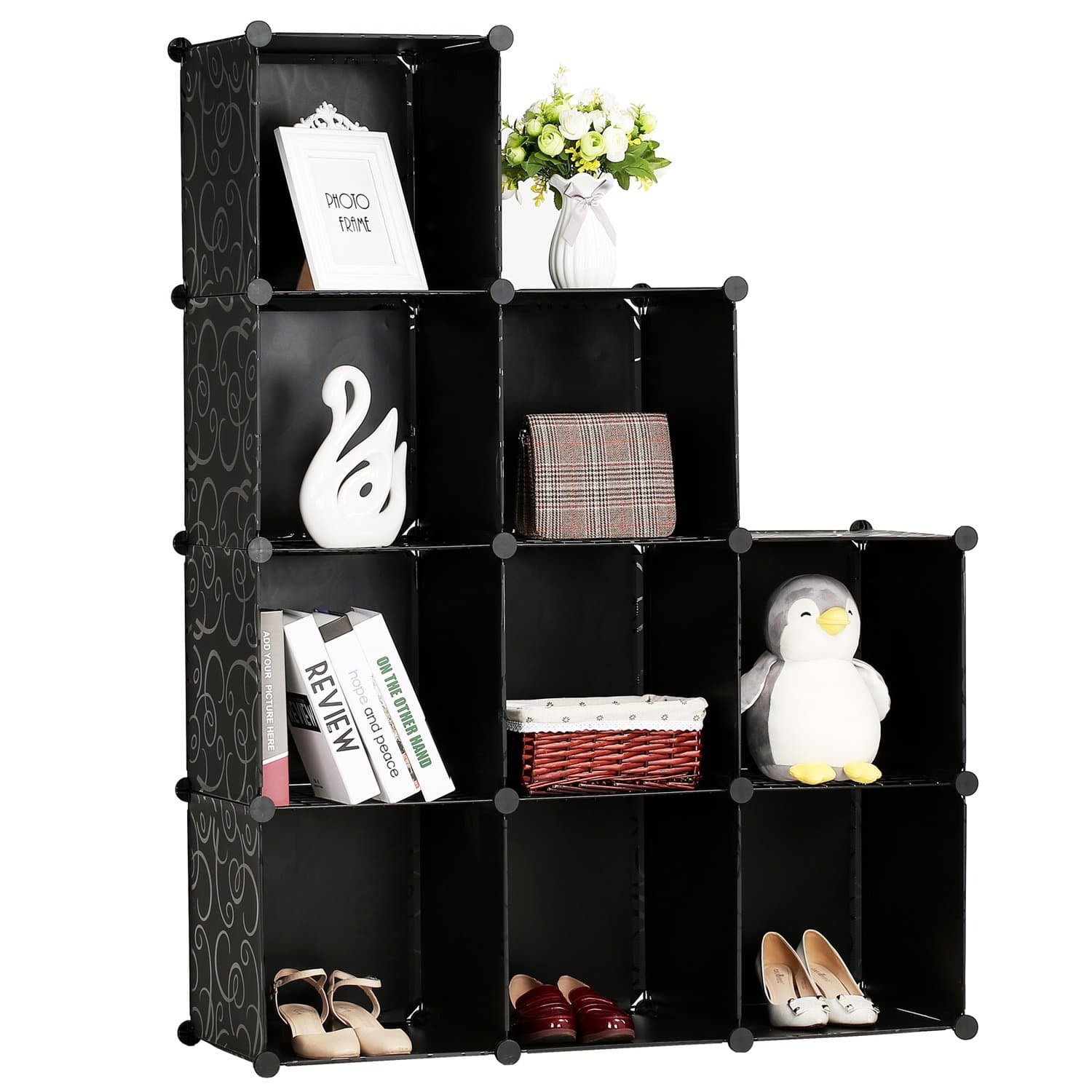 BASTUO 9-Cube Storage Organizer DIY Modular Storage Cubes 4-Tier Bookcase Shelf Cabinet Closet,Black