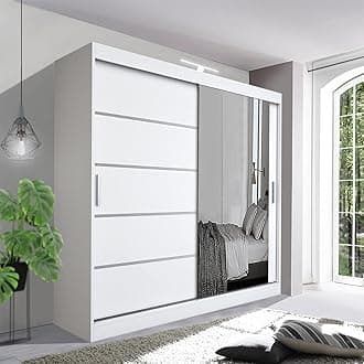 Contemporary Bedroom Sliding Wardrobe with LED Light - Spacious and Stylish Design comes in White/Grey/Black/Oak and Width 120cm/150cm/180cm/203cm/250cm (White, 180cm)