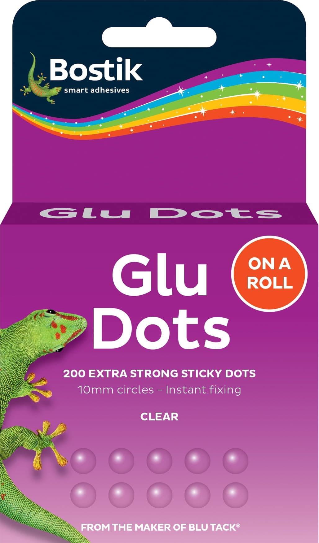 Glu Dots on a Roll Clear - x 200 Glue Dots - Extra Strong - Double-Sided - For Instant Fixing & Crafts - Easy to Use - No Mess