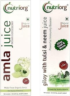 Nutriorg Amla & Giloy with Neem Tulsi Juice 600ml (Pack of 2 * 300ml) | Vitamin C Rich | Immunity Booster