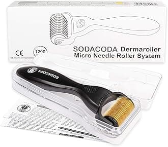 Sodacoda Derma Roller Beard Roller – 1200 Micro-Needles for Cellulite, Hair Loss, Acne, Needle Length: 1 mm