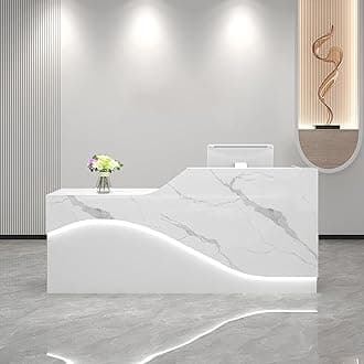 Front Desk Reception Counter, Front Counter Desk with Lockable Drawer, Reception Counter, Modern Retail Counter for Checkout Office/Beauty Salon/Lobby C-Right(Multi-Colored+White-R,Small)