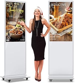 QIXZOCV MWE 43 Inch Digital Signage Touchscreen Kiosk LCD Screen Indoor Floor Standing Advertising Display Totem Interactive Display Poster Android System with Auto Media Player-White