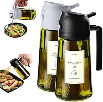 TrendPlain - Original 16oz/470ml Olive Oil Dispenser Bottle for Kitchen Gadgets and Air Fryer Accessories - Olive Oil Sprayer for Cooking w/Stickers - Black&Ash