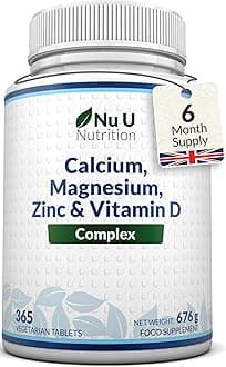 Nu U Nutrition Calcium Magnesium Zinc & Vitamin D Supplement - 365 Vegetarian Tablets - High Strength Osteo Complex with Selenium, Copper, Manganese & Boron - 6 Month Supply