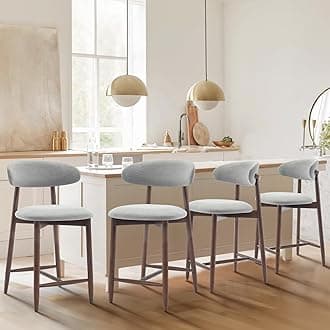 COLAMY Upholstered Counter Height Bar Stools Set of 4, Kitchen Island Stools with Back, Modern Counter Stools Island Bar Chairs with Wood Legs for Kitchen Island Dining Room Bar, Light Grey
