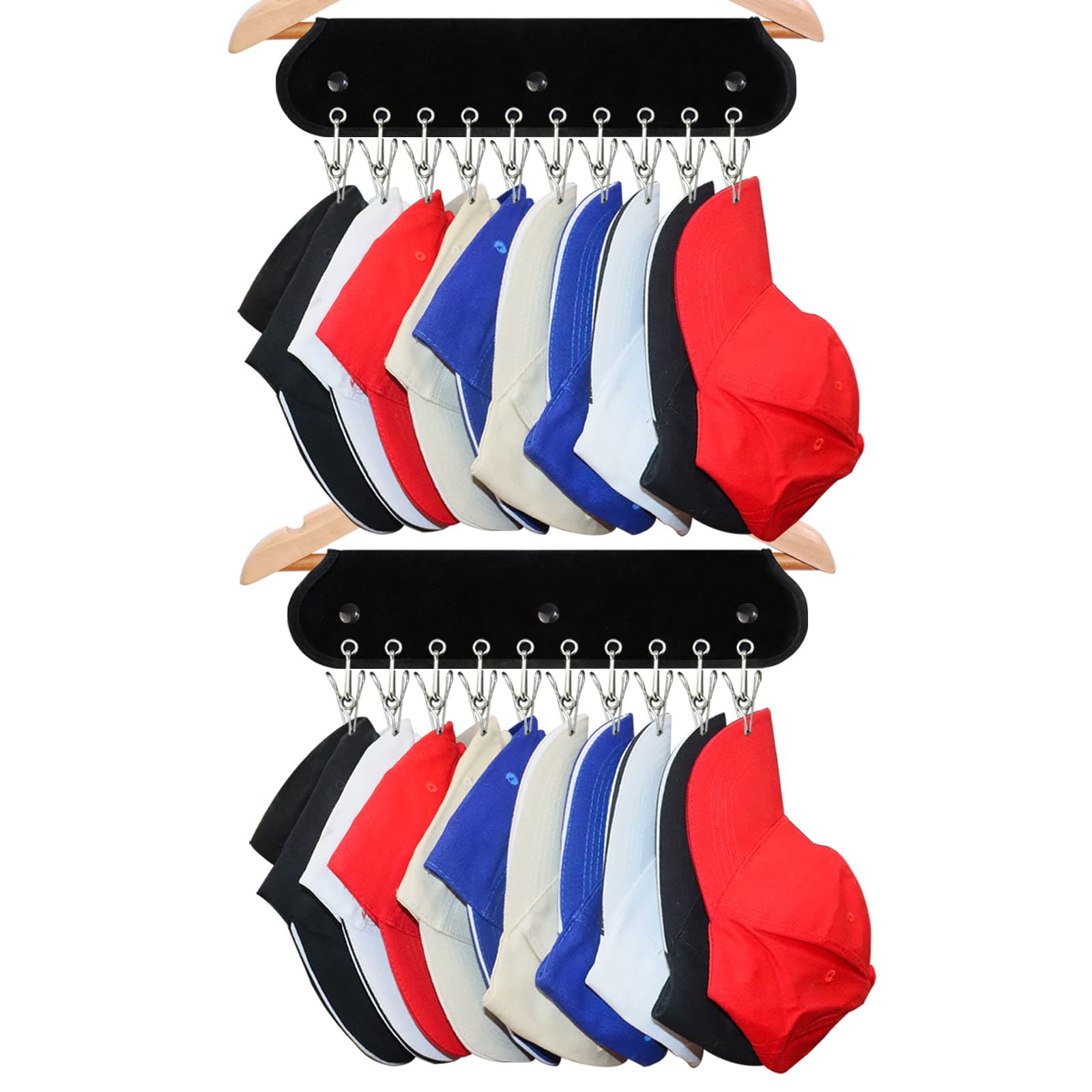 Hat Rack for Baseball Caps,Hat Organizer for Closet,2Pack Cap Organizer with 20 Clips for Hang Ball Caps for Men, Boy Women Gift,Keep Your Hats Tidy Clean