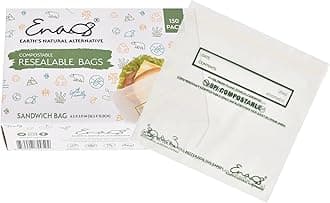 Earth's Natural Alternative 100% Compostable Food Storage Bags [Snack, Sandwich 150 Pack] Eco-Friendly Freezer Bags, Resealable Bags, Heavy-Duty, Biodegradable, Reusable, off white