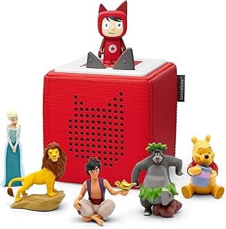 tonies Toniebox Disney Mega Bundle Incl. 1 Creative 5 The Lion King, Aladdin, Jungle Book, Winnie The Pooh, and Frozen, Kid's Gifts, Screen-Free Music Player for Kids, Learning Toys, Red