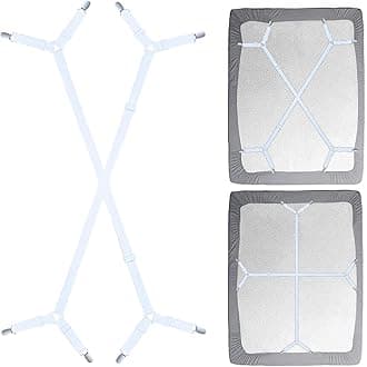 Siaomo Sheet Fasteners Suspenders Straps - Adjustable Crisscross Bed Sheets Holder Clips Elastic Band Sheet Keeper Stays Grippers,2Pcs/Set White