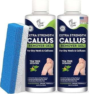 Callus Remover for Feet with Extra Strength Gel & Foot Pumice Stone Set - Easy Way to Remove Hard Calluses & Dead Skin Build-Up - Professional At-Home Foot Care for Men & Women - Made in the USA