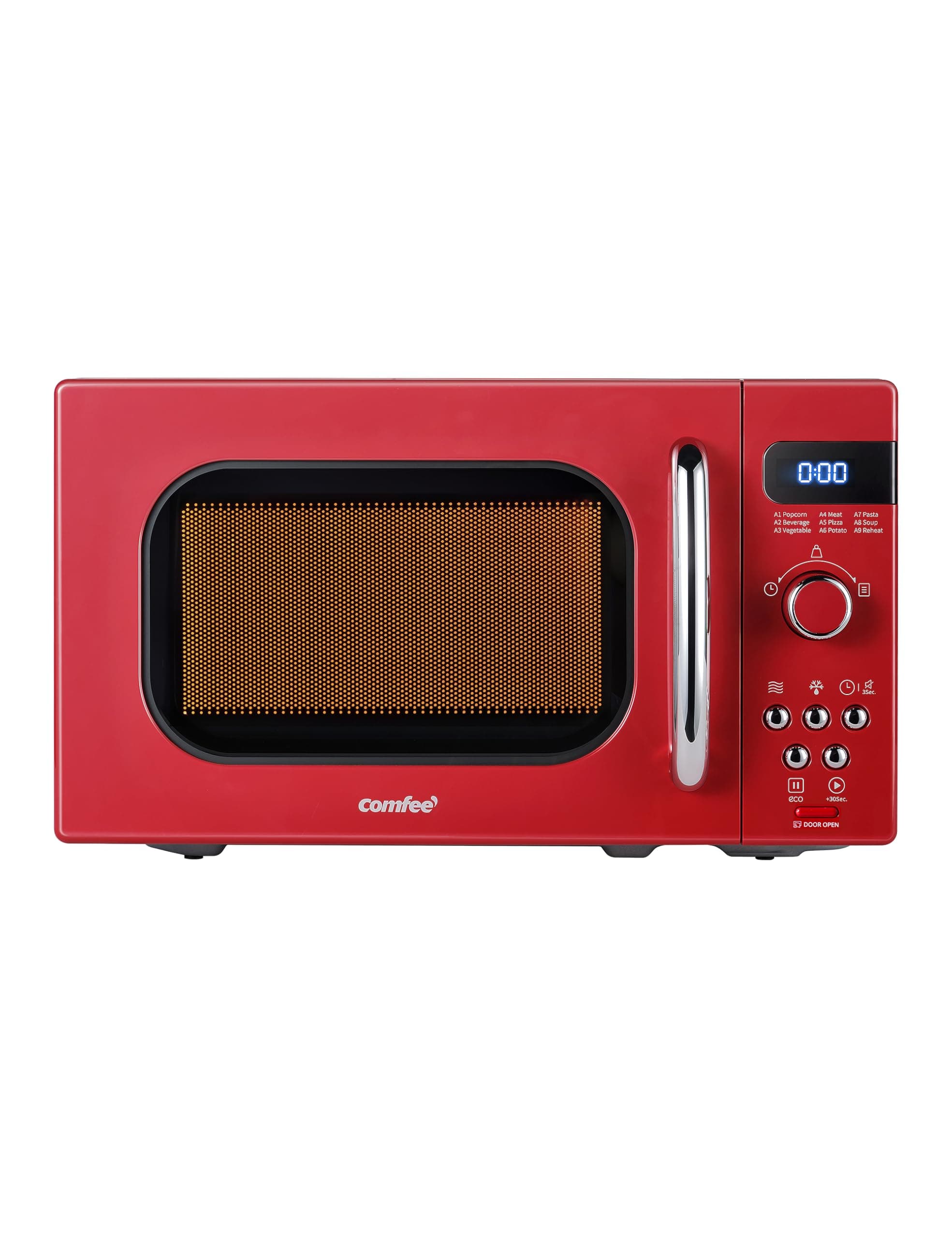 - COMFEE' Retro Small Microwave Oven With Compact Size, 9 Preset Menus, Position-Memory Turntable, Mute Function, Countertop Microwave Perfect For Small Spaces, 0.7 Cu Ft/700W, Red, AM720C2RA-R