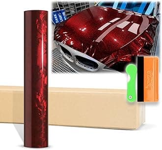 12"x60" (1FTx5FT) Gloss Dark Red 24K Chopped Forged Carbon Fiber Textured Vinyl Wrap Auto Car Sticker Decal Sticker Film Sheet Bubble Free Air Release Technology with Tool Kit