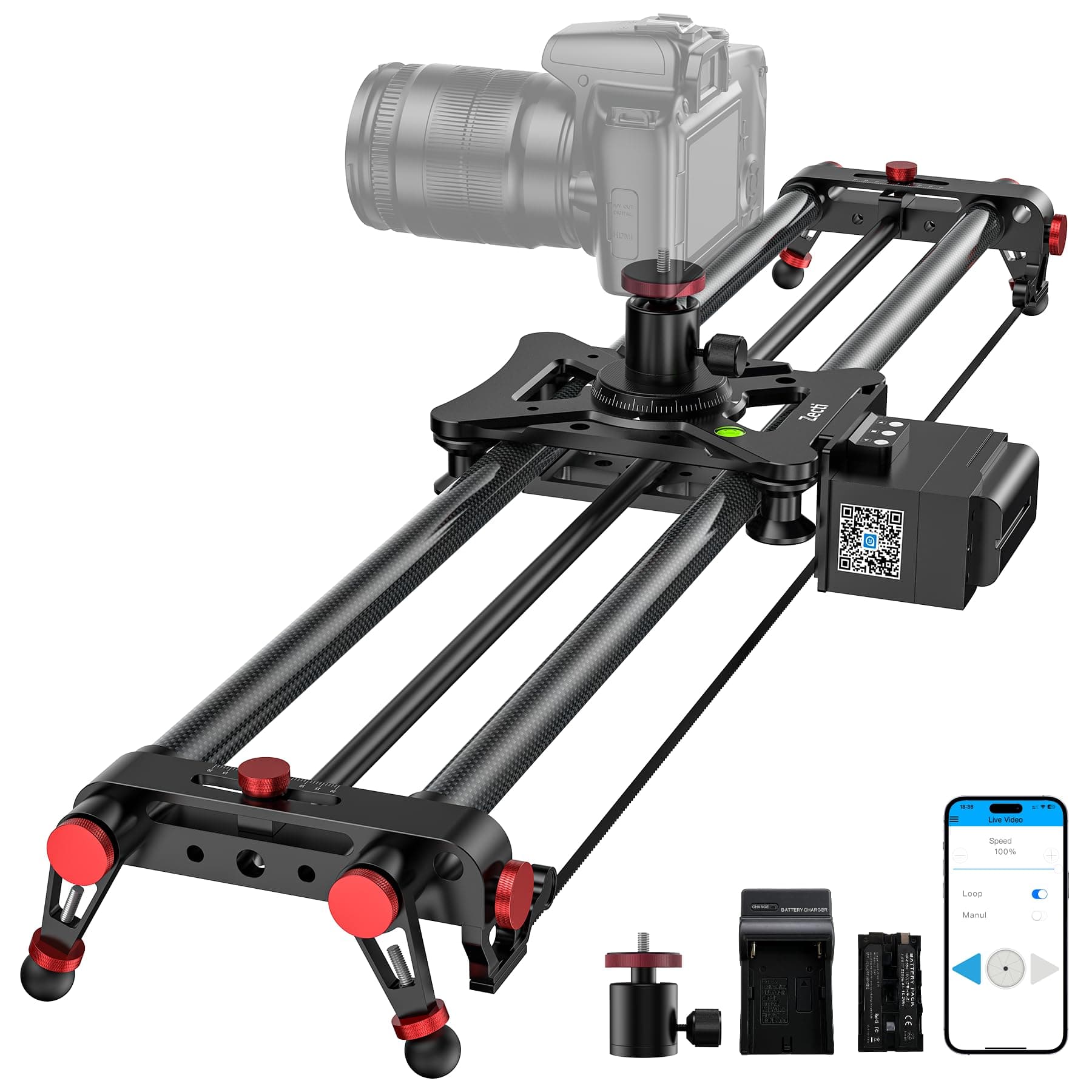 Motorized Camera Slider 40" /100cm, Button/APP Dual Control, Battery/Power Bank Dual Power Supply, Video Mode & Time Lapse Compatible with DSLR Camera, Camcorder, Gopro,DJI and Phone