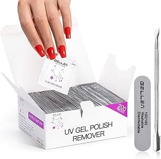 GELLEN Acetone Gel Polish Remover Pads, Professional Nail Polish Remover Pads, 200 Pack Travel Bulk Set with Tools, Individually Wrapped Quick & Effective Soak Off Remover for Salon Home