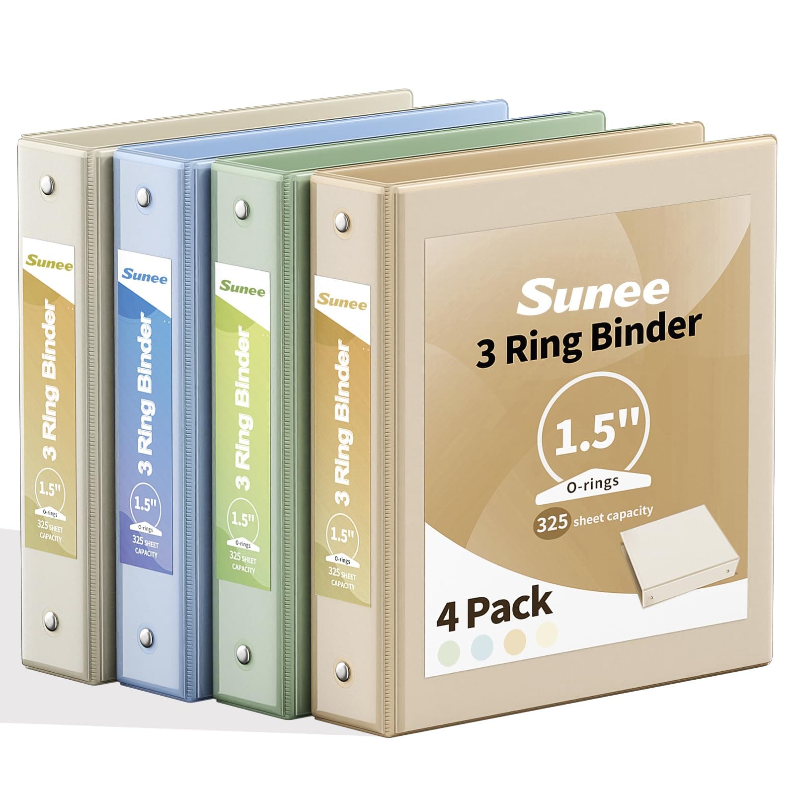 SUNEE 3 Ring Binder 1.5 Inch 4 Pack, Clear 1 1/2 Inch View Binder Three Ring PVC-Free (Fit 8.5x11 Inches) for School or Office Supplies, Neutral Aesthetic