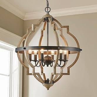 SM Saint Mossi 6-Lights Farmhouse Chandelier Light Fixture, Rustic Globe Chandelier for Dining Room, Pendant Light Fixtures,H29 x D21, Adjustable Hanging Chain