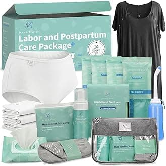 Postpartum Essentials Kit for Mom - Includes Peri Bottle, Witch Hazel Foam, Pad Liner, Comfy Garments and More! Post Partum Care Kit