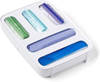 YouCopia StoraBag Drawer Food Bag Dispenser, Plastic Sandwich Bags Organizer for Kitchen Storage, 5-Slot, White