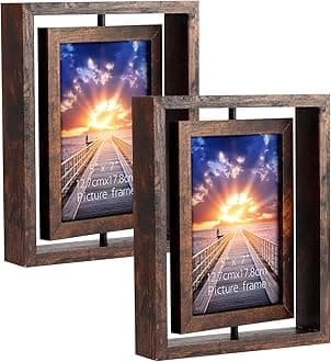 2 Pack 5x7 Rustic Rotating Picture Frames, Photo Frames for Vertical or Horizontal Tabletop Display, Brown