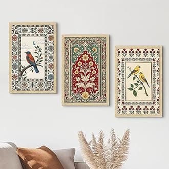 ArtX Paper Madhubani Paintings with Frame for Home Decor Wall Art, Wall Paintings for Living Room, Multicolor, Natural Wood Color Frames, 12.0x18.0 inch, Set of 3