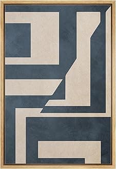 IDEA4WALL Framed Canvas Print Wall Art Blue & Tan Polygon Symbols Abstract Geometric Illustrations Modern Art Minimalism Shapes Multicolor Boho for Living Room, Bedroom, Office - 24"x36" Natural