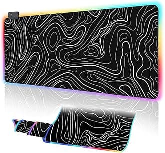 UJoowalk RGB Gaming Mouse Pad, Topographic Large, LED XL Keyboard and Mouse Pad, Desk Mat, 31.5 x 11.8 in, Black Minimalist Line Desk Pad