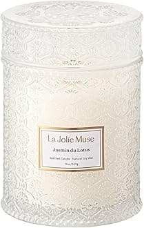 LA JOLIE MUSE Jasmin du Lotus Candle - Ivy, Jasmine, Cedarwood | 19 oz Large Wooden Wick Candle | Natural Soy Wax | 90 Hours Clean Burn | Gift-Ready for Hosts & Gatherings | Modern Home Decor