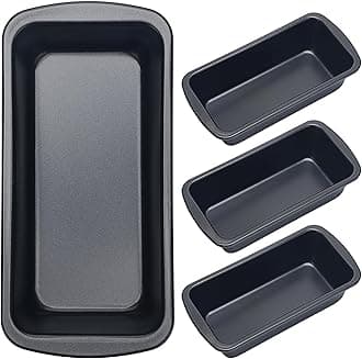 Patelai Non Stick Loaf Pan Set, 4 Pieces Toast Baking Mold, 7.2 x 3.7 Inches Rectangle Baking Tray (Black)