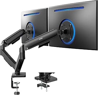 Dual Arm Monitor Desk Mount Height Adjustable, Tilt, Swivel, Counterbalance Pneumatic Stand, VESA Bracket Arm Fits Most Screens up to 32 inches, Classic, STAND-V002O