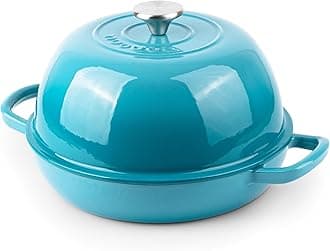 nuovva Enamelled Cast Iron Dutch Oven Pot – Dutch Oven For Sourdough Bread Baking – Cast Iron Bread Pot – Blue, 6 Quarts, 22cm –