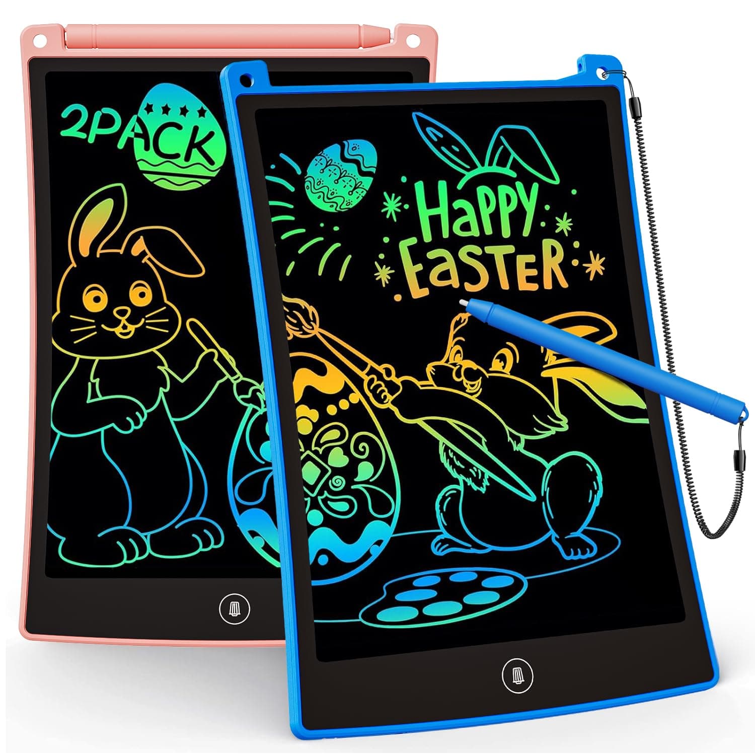 KOKODI 2 Pack LCD Writing Tablet for Kids, 8.5 Inch Colorful Doodle Board, Car Trip Travel Games Learning Toys, Erasable Drawing Pad, Birthday Gifts for Boys Girls Age 3 4 5 6 7 8(Blue & Pink)