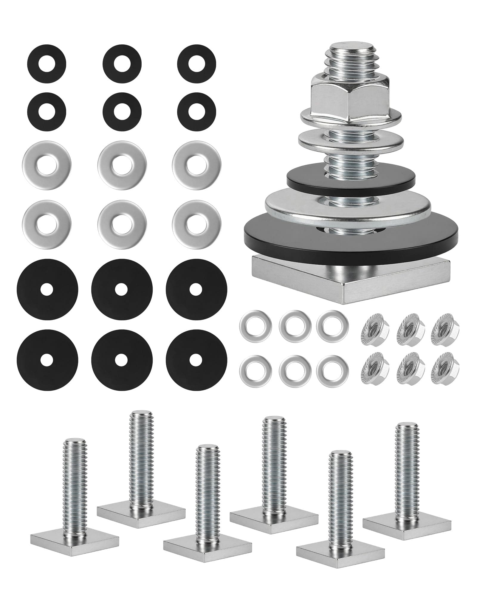 T Slot Bolts for Roof Rack Cross Bars, Platform, Cargo Basket, Stainless M6x35mm/M8x30mm, 3mm Thick, Square T Track Bolt Adapter to Secure Bike/Ski/Kayak Rack, Solar Panel, Awning