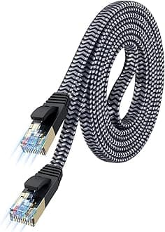 Cat 7 Ethernet Cable 20ft - Nylon Braided Flat High Speed Internet Cable LAN Cable Shielded Fast and Stable Ethernet Cord for Home and Office