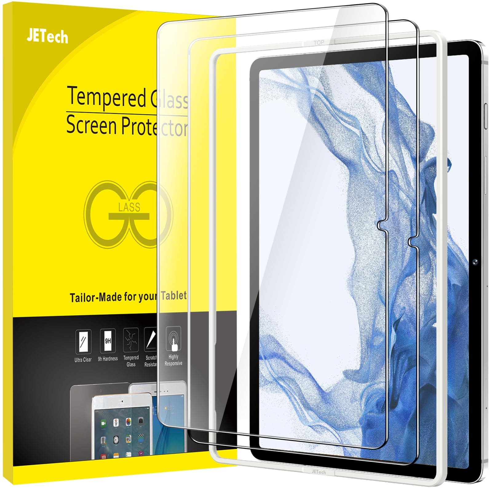 JETech Screen Protector for Samsung Galaxy Tab S8 Plus 2022 / S7 FE 2021 / S7 Plus 2020 12.4-Inch with Easy Installation Frame, Tempered Glass Film, HD Clear, 2-Pack