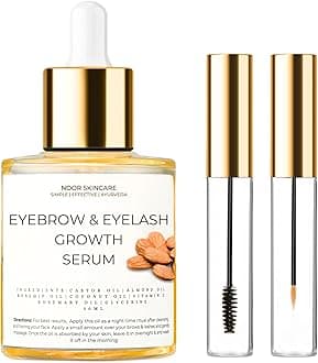 Noor Skincare Eyebrow & Eyelash Growth Serum/Oil - Organic, Brow & Lash Boosting Enhancer for Thick Eyebrows and Eyelashes - has Castor oil for Volume & comes with Applicators (30 ml)