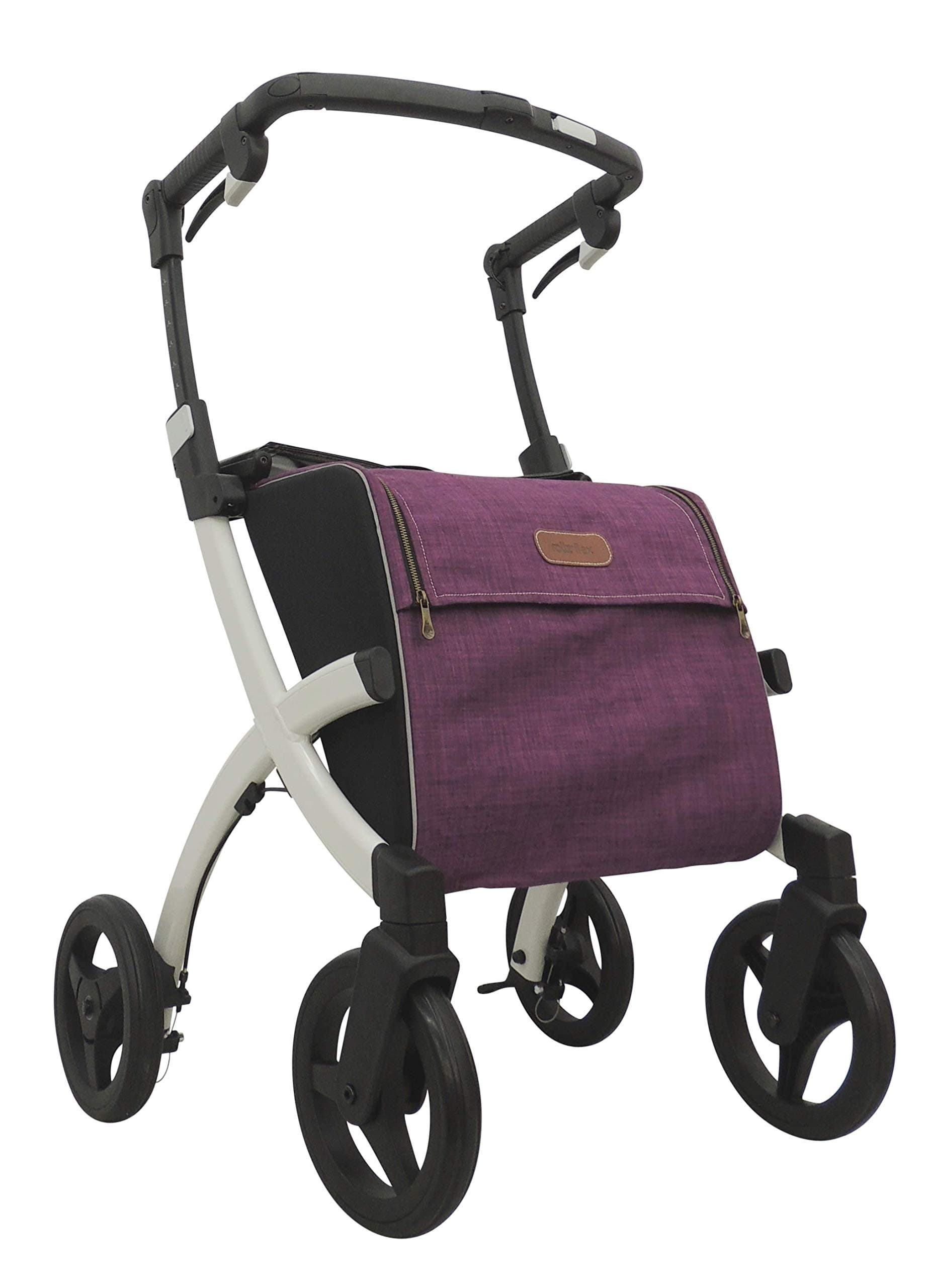 Triumph Mobility Rollz Flex - Shopper Rollator Mobility Walker, Standard: User Height: 5'1" - 6'4", White/ Purple Bag
