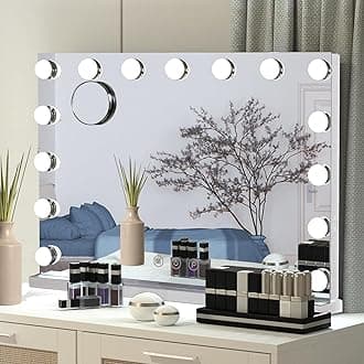 Vanity Mirror with Lights, 10X Magnification Lighted Makeup Mirror with 15 Dimmable LED Bulbs, 3 Color Lighting Modes, Light Up Mirror for for Vanity Desk Tabletop, Touch Control, White