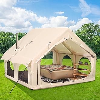 2025 All-Season Panoramic PVC Doors Inflatable Camping Tent for Winter, Large Blow-Up Air Tent for 5-8 People, No Assembly Needed Luxury Glamping House, 10x10ft, Oxford Fabric