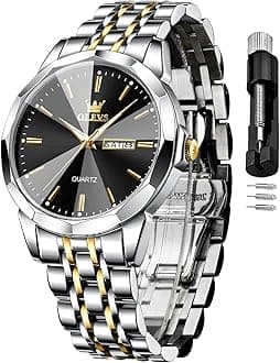 Men's Watch Luxury Business Dress Watch UK Diamond Design Quartz Stainless Steel Waterproof Luminous Week Calendar Gift