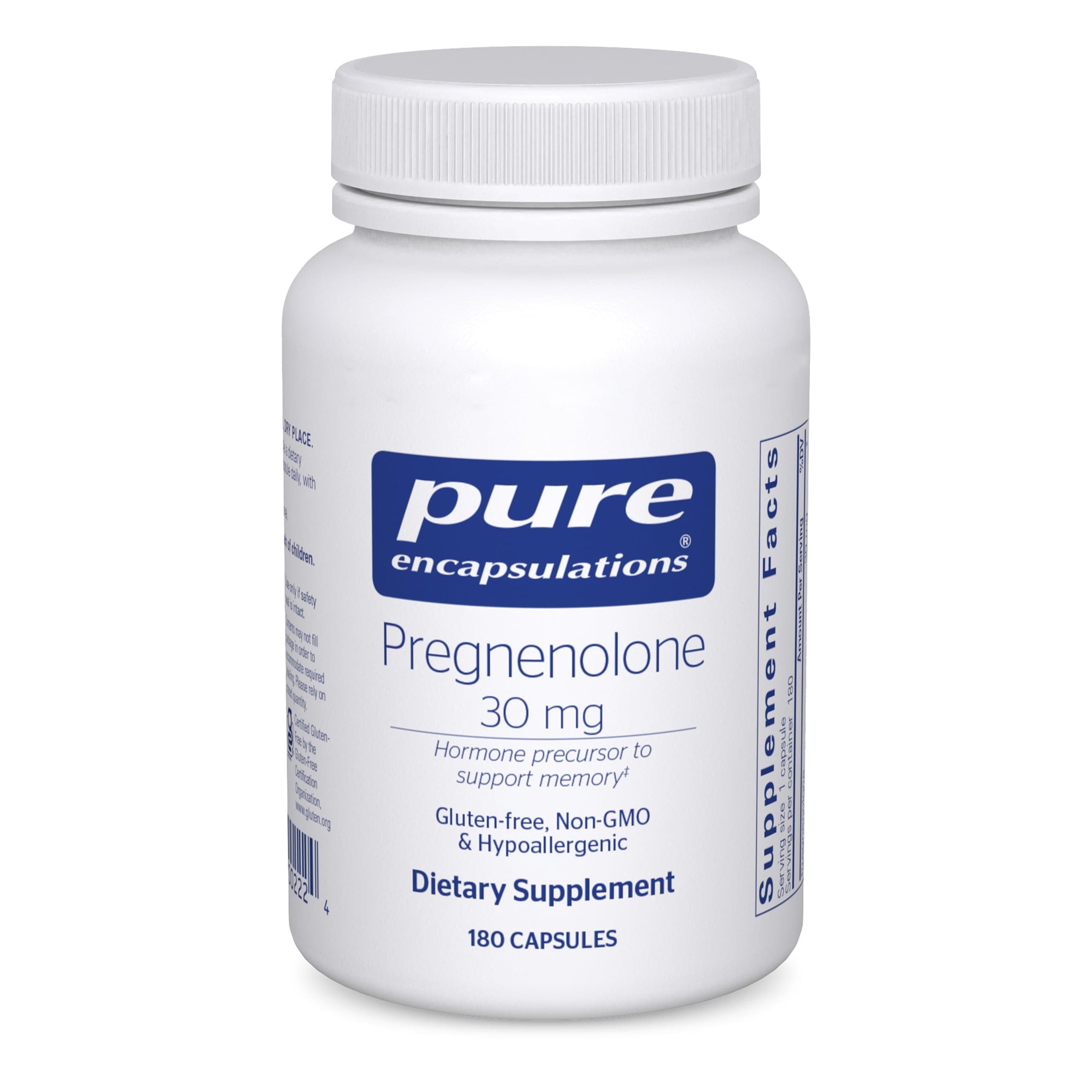 Pure Encapsulations Pregnenolone - 30 mg - Hormone Support - Memory Support & Brain Supplement - Gluten Free & Vegan - 180 Capsules