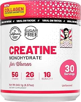 Old School Labs Creatine for Women – Post-Workout Supplement with 5000mg Creatine Monohydrate Powder, 2000mg Collagen & BCAA 2:1:1 for Strength Support & Recovery – Unflavored - 8.57 Ounce (Pack of 1)