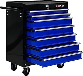 Rolling Tool Chest with 7-Drawer Tool Box with Wheels Multifunctional Tool Cart Mechanic Tool Storage Cabinet for Garage, Warehouse, Workshop, Repair Shop (Black & Blue)